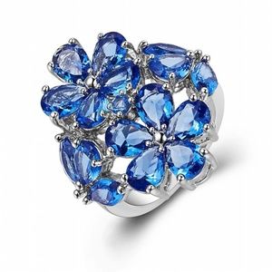 PRETTY FLORAL BLUE QUARTZ STERLING SILVER RING